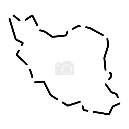 Iran country simplified map. Black broken outline contour on white background. Simple vector icon