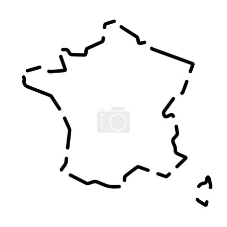 France country simplified map. Black broken outline contour on white background. Simple vector icon