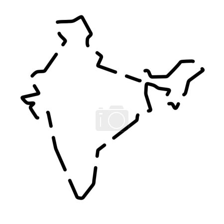 India country simplified map. Black broken outline contour on white background. Simple vector icon