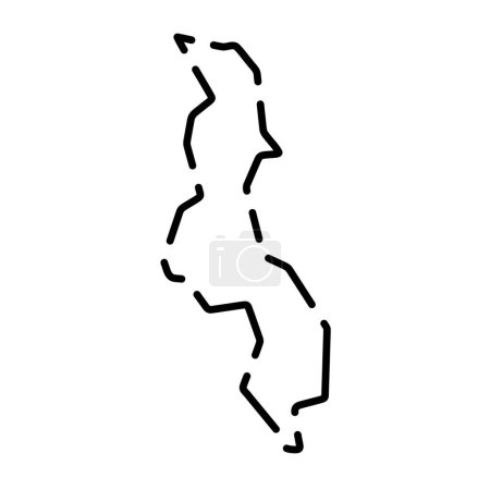 Malawi country simplified map. Black broken outline contour on white background. Simple vector icon