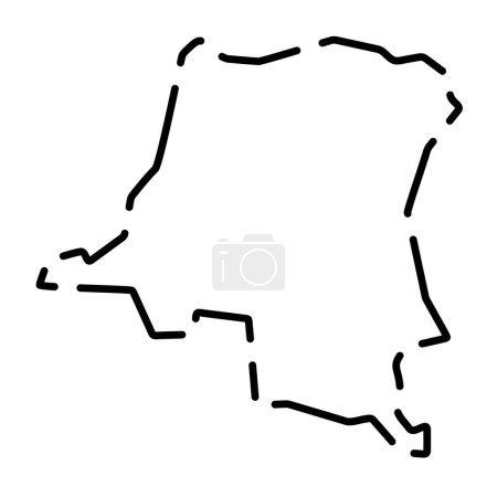 Democratic Republic of the Congo country simplified map. Black broken outline contour on white background. Simple vector icon
