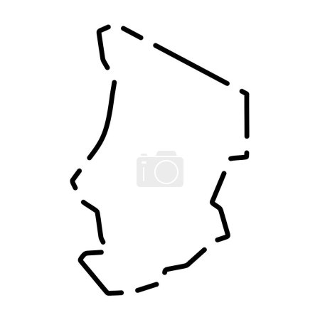 Chad country simplified map. Black broken outline contour on white background. Simple vector icon