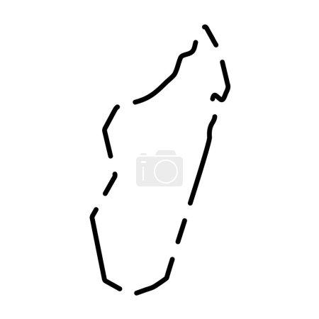 Madagascar country simplified map. Black broken outline contour on white background. Simple vector icon