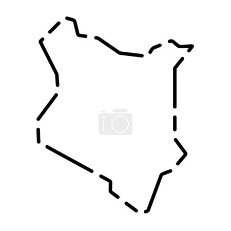 Kenya country simplified map. Black broken outline contour on white background. Simple vector icon