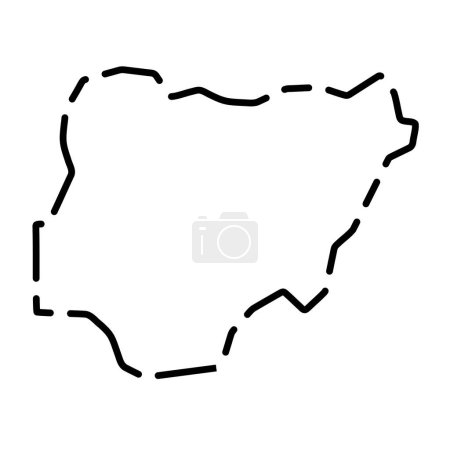 Nigeria country simplified map. Black broken outline contour on white background. Simple vector icon