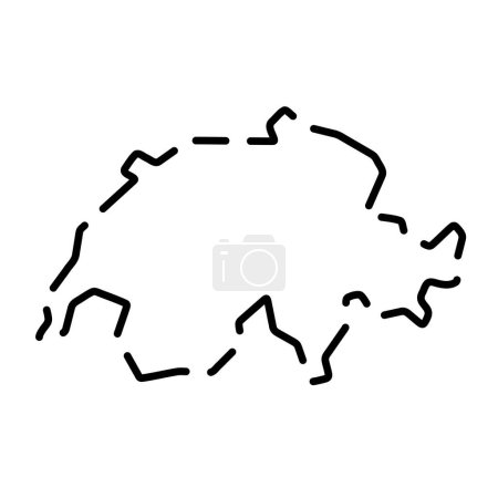 Switzerland country simplified map. Black broken outline contour on white background. Simple vector icon