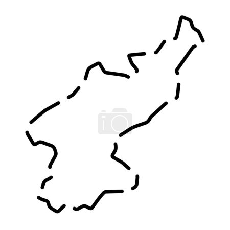 North Korea country simplified map. Black broken outline contour on white background. Simple vector icon