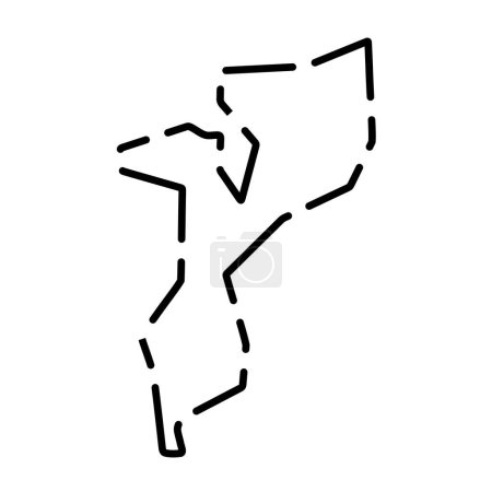 Mozambique country simplified map. Black broken outline contour on white background. Simple vector icon
