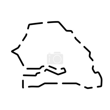 Senegal país mapa simplificado. Contorno de contorno negro roto sobre fondo blanco. Icono de vector simple
