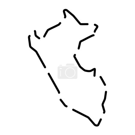 Peru country simplified map. Black broken outline contour on white background. Simple vector icon