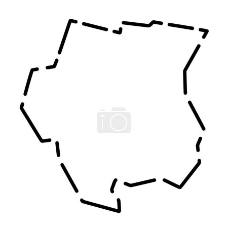 Suriname country simplified map. Black broken outline contour on white background. Simple vector icon