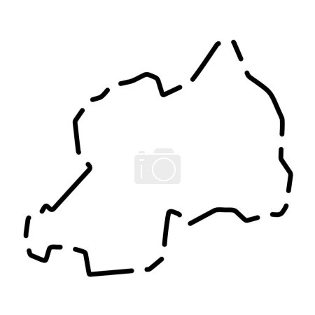 Rwanda country simplified map. Black broken outline contour on white background. Simple vector icon