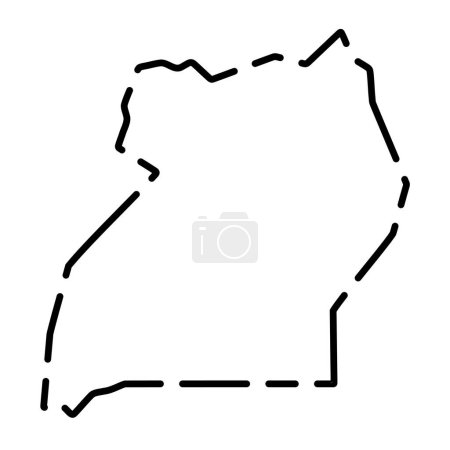 Uganda country simplified map. Black broken outline contour on white background. Simple vector icon