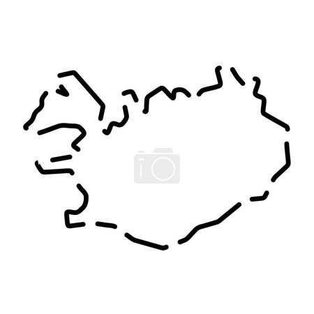 Iceland country simplified map. Black broken outline contour on white background. Simple vector icon