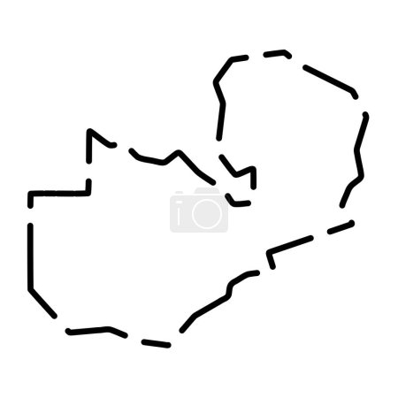Zambia country simplified map. Black broken outline contour on white background. Simple vector icon