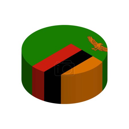 Bandera de Zambia - Círculo isométrico 3D aislado sobre fondo blanco. Objeto vectorial.