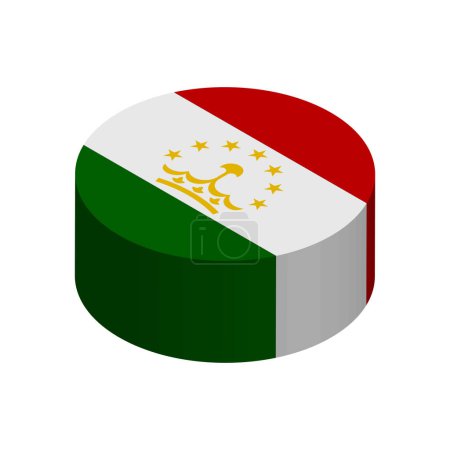 Tajikistan flag - 3D isometric circle isolated on white background. Vector object.