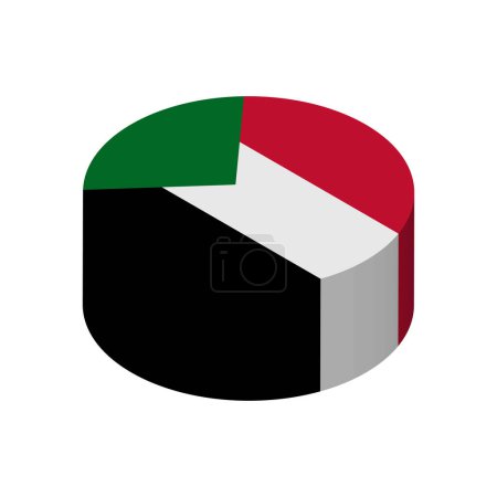 Sudan Flagge - 3D isometrischer Kreis isoliert auf weißem Hintergrund. Vektorobjekt.