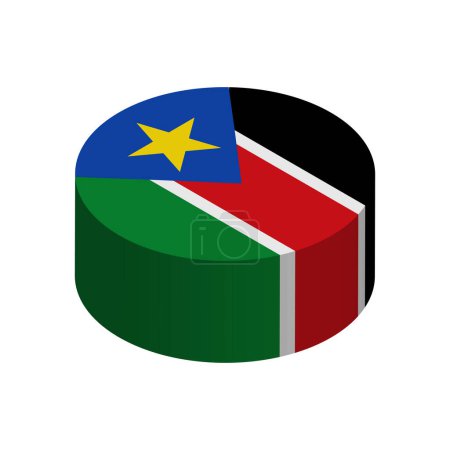 South Sudan flag - 3D isometric circle isolated on white background. Vector object.
