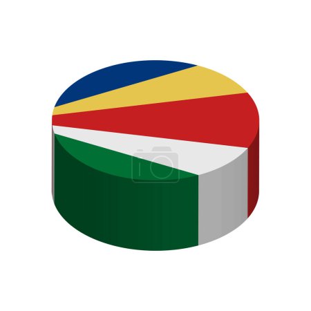 Seychellen Flagge - 3D isometrischer Kreis isoliert auf weißem Hintergrund. Vektorobjekt.