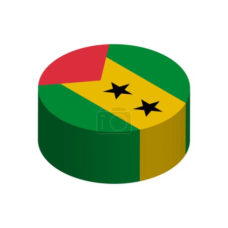 Bandera Santo Tomé y Príncipe - Círculo isométrico 3D aislado sobre fondo blanco. Objeto vectorial.
