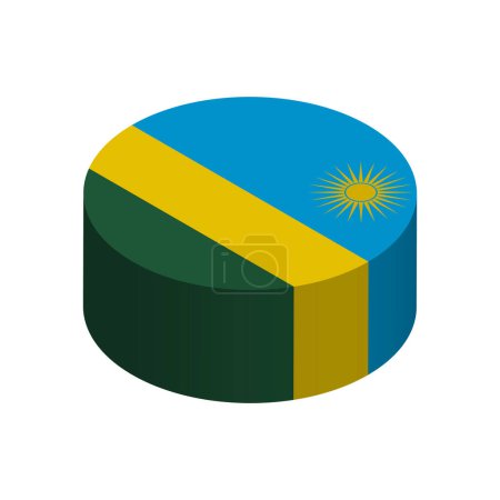 Flagge Ruandas - dreidimensionaler isometrischer Kreis auf weißem Hintergrund. Vektorobjekt.
