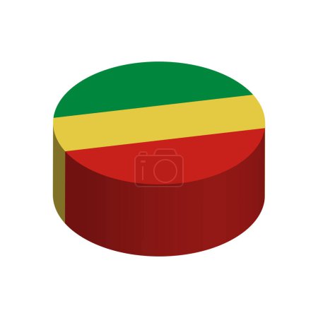 Bandera de la República del Congo - Círculo isométrico 3D aislado sobre fondo blanco. Objeto vectorial.