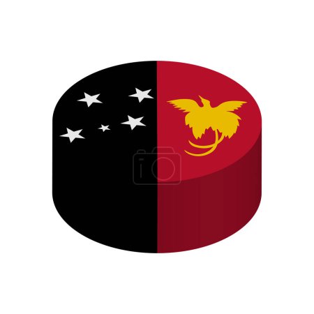Papua-Neuguinea-Flagge - 3D-isometrischer Kreis isoliert auf weißem Hintergrund. Vektorobjekt.