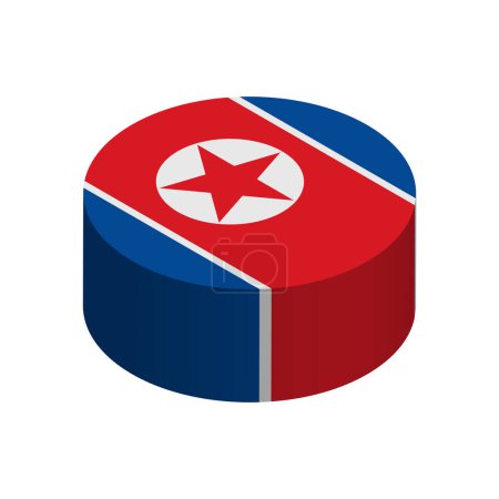 Bandera de Corea del Norte - Círculo isométrico 3D aislado sobre fondo blanco. Objeto vectorial.
