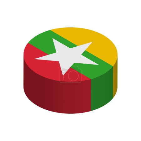 Bandera de Myanmar Círculo isométrico 3D aislado sobre fondo blanco. Objeto vectorial.