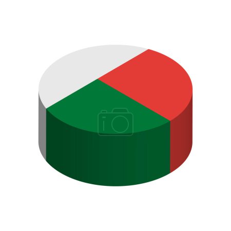Bandera de Madagascar Círculo isométrico 3D aislado sobre fondo blanco. Objeto vectorial.