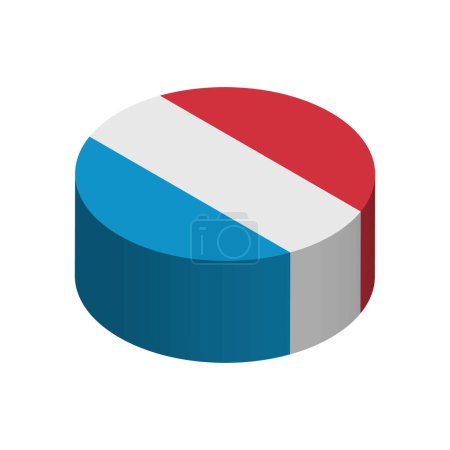 Flagge Luxemburgs - dreidimensionaler isometrischer Kreis isoliert auf weißem Hintergrund. Vektorobjekt.