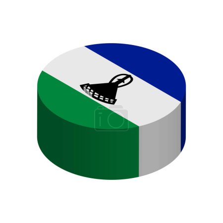Drapeau Lesotho - Cercle isométrique 3D isolé sur fond blanc. Objet vectoriel.