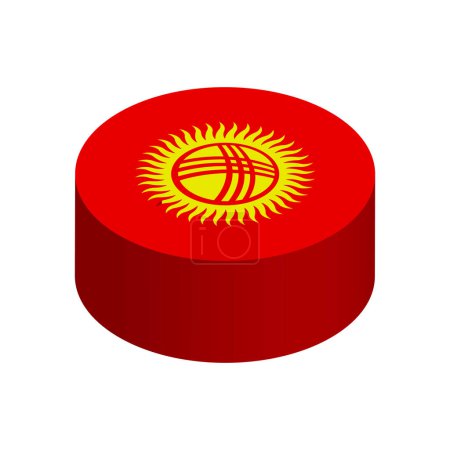 Kyrgyzstan flag - 3D isometric circle isolated on white background. Vector object.