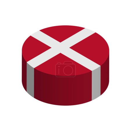 Flagge Dänemarks - 3D isometrischer Kreis isoliert auf weißem Hintergrund. Vektorobjekt.