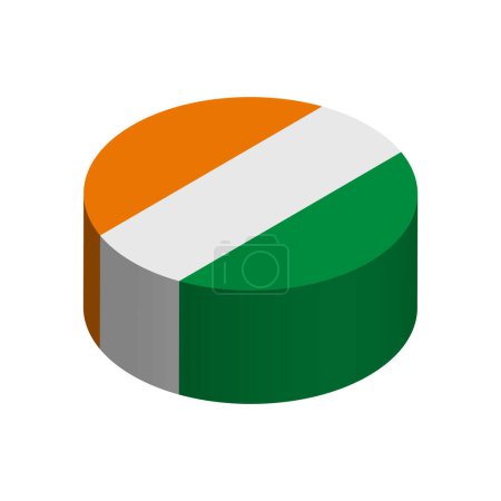 Flagge der Elfenbeinküste - dreidimensionaler isometrischer Kreis isoliert auf weißem Hintergrund. Vektorobjekt.