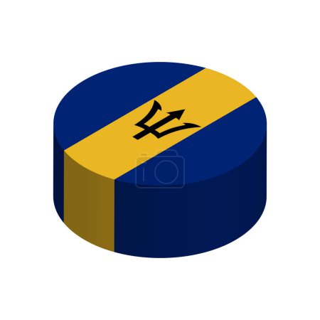 Bandera de Barbados Círculo isométrico 3D aislado sobre fondo blanco. Objeto vectorial.