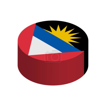 Antigua und Barbuda Flagge - 3D isometrischer Kreis isoliert auf weißem Hintergrund. Vektorobjekt.