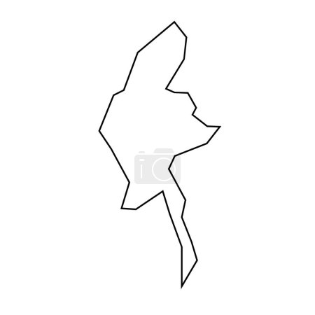 Myanmar country thin black outline silhouette. Simplified map. Vector icon isolated on white background.