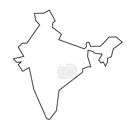 India country thin black outline silhouette. Simplified map. Vector icon isolated on white background.