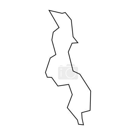Malawi país delgada silueta contorno negro. Mapa simplificado. Icono vectorial aislado sobre fondo blanco.