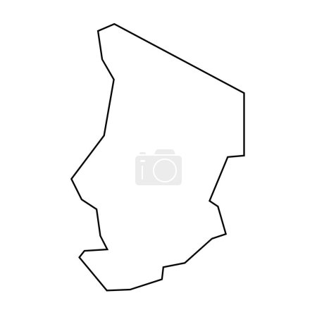 País Chad delgada silueta contorno negro. Mapa simplificado. Icono vectorial aislado sobre fondo blanco.