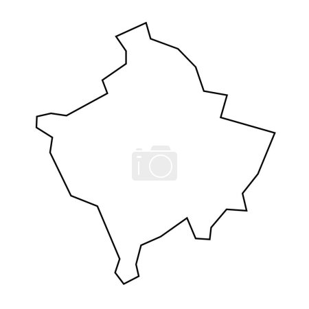 Silhouette fine noire du pays du Kosovo. Carte simplifiée. Icône vectorielle isolée sur fond blanc.