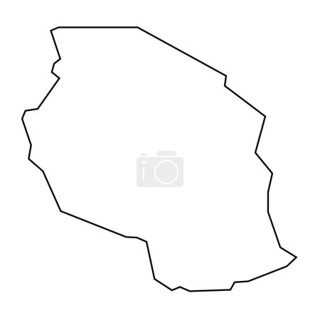 Tanzania country thin black outline silhouette. Simplified map. Vector icon isolated on white background.