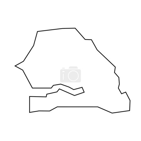 Sénégal pays silhouette fine contour noir. Carte simplifiée. Icône vectorielle isolée sur fond blanc.