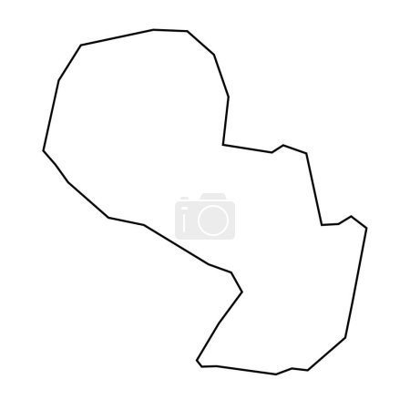 Paraguay country thin black outline silhouette. Simplified map. Vector icon isolated on white background.