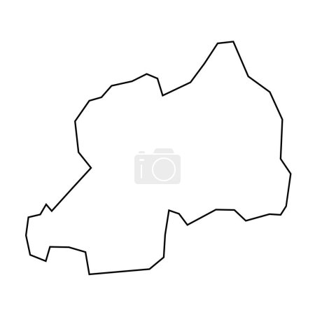 Ruanda país delgada silueta contorno negro. Mapa simplificado. Icono vectorial aislado sobre fondo blanco.