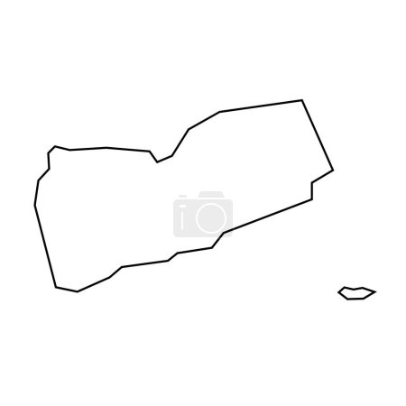 Yemen country thin black outline silhouette. Simplified map. Vector icon isolated on white background.