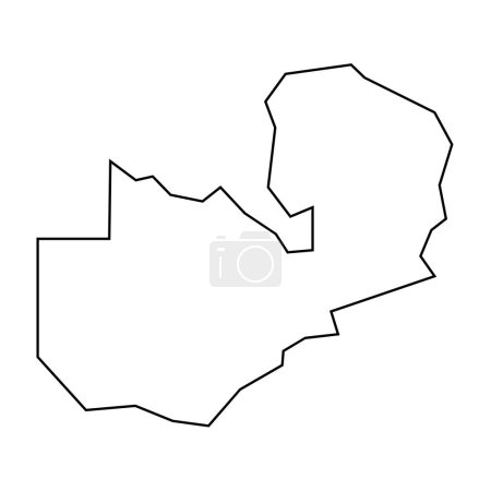 Zambia country thin black outline silhouette. Simplified map. Vector icon isolated on white background.