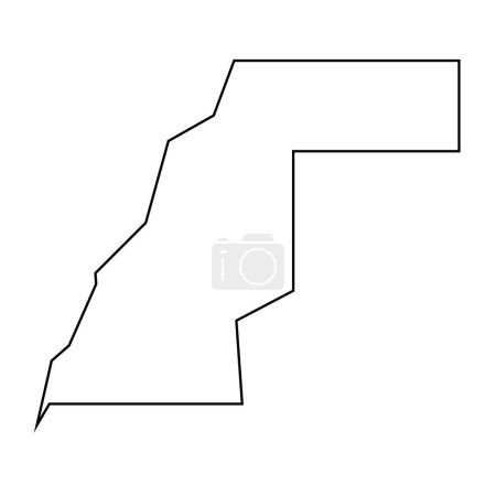 Sáhara Occidental país delgada silueta contorno negro. Mapa simplificado. Icono vectorial aislado sobre fondo blanco.